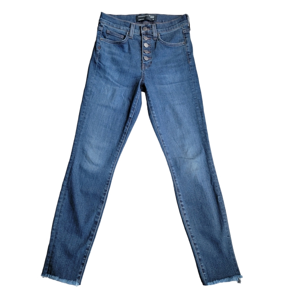 Veronica Beard Debbie High-Rise Button Fly Fray Hem Skinny Jeans Laguna … - Picture 16 of 16